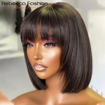14in Rebecca Short Straight Human Hair Bob Wigs Brazilian Human Hair Wit... - $89.99
