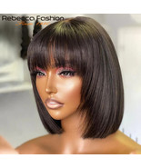 14in Rebecca Short Straight Human Hair Bob Wigs Brazilian Human Hair Wit... - $123.07 CAD