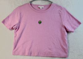 Topshop Cropped Top Womens Size 8 Pink 100% Cotton Short Sleeve Round Neck Alien - £11.79 GBP