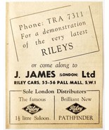 1954 J James Ltd London Riley Dealership Advertisement Automobilia E89G1 - $14.99