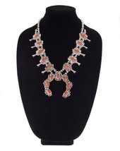 Authenticity Guarantee 
Navajo Sterling Silver Coral Squash Blossom Necklace - £1,369.32 GBP