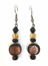 Black &amp; Copper Tone Dichroic Glass Dangle Earrings w/ Beads - £9.45 GBP