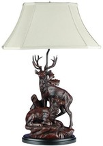 Sculpture Table Lamp Elk Mates Rustic Mountain Hand Painted OK Casting 1... - £686.64 GBP