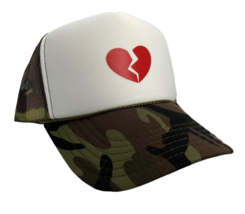 New Broken Heart Love Lover White Camo Hat 5 Panel High Crown Trucker Snapback - £16.42 GBP