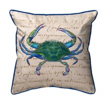 Betsy Drake Male Blue Crab Beige Small Indoor Outdoor Pillow 12x12 - £39.46 GBP