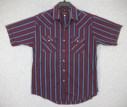 Plains Western Wear Men&#39;s Pearl Snap Shirt Short Sleeve Red Blue Stripe ... - £10.66 GBP