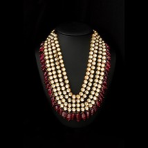 VeroniQ Trends-Rani Haar Kundan Multilayer Necklace With Ruby Fluorite-Bridal - £180.92 GBP