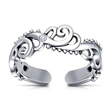 14K White Gold Over Brilliant Moissanite Open Swirl Filigree Toe/Midi Ring - $15.80