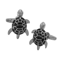 TURTLE CUFFLINKS Tortoise Black Enamel Cute Reptile Animal Wedding with ... - $11.95