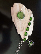 Peridot Quartz Round Handmade Pendant 1.5&quot;, Necklace, Ring &amp; Bracelet Set - £108.98 GBP