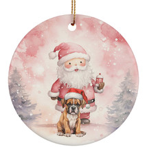 Funny Boxer Dog Santa Pink Winter Ornament Ceramic Christmas Gift Tree Decor - $14.80