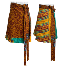 Reversible Wrap Skirt Double Layer One Size Bohemian Geometric Green Gold - $24.75
