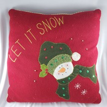 Let It Snow Snowman Pillow Winter Christmas Red Handmade - $7.22