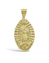 Virgin Mary Pendant Real 10k Gold Lady Guadalupe Charm 2&quot; - £316.73 GBP