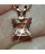 Genuine Peach Pinkish Morganite Princess Cut Pendant Necklace 14k Rose G... - £58.10 GBP