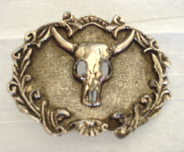 Cowboy Cowgirl Bulls Head Skull Vintage Belt Buckle Branded Circle E - £31.59 GBP