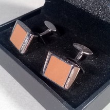 Hugo Boss Terra Brown Silver Rectangular Enamel Cufflinks in Original Box - £47.95 GBP