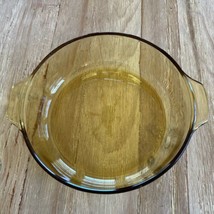 Vintage Amber Glass Round Casserole Dish w/ Handles - 8.25&quot; Mexico 20 - £28.77 GBP