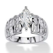 PalmBeach Jewelry 3.87 TCW CZ Platinum-plated Sterling Silver Marquise Ring - £64.19 GBP