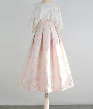 Light Pink Pleated Midi Skirt Outfit Women Custom Plus Size Flower Midi Skirts image 6