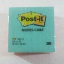Post-it Sticky Notes Cube 400 Sheets, 3&quot; X 3&quot; Aqua/Lime Green/ Pink 2027-PKOR - £5.41 GBP
