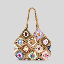 Bohemian Crochet Women Shoulder Bags Flower Plaid Lady Handbags Handmade Woven S - £26.68 GBP