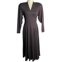 Vintage 80s Dolman Sleeve Maxi Dress S Grey Pockets Surplice VNeck Shoul... - $69.82