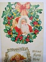 Santa &amp; Poinsettias Vintage Christmas Postcard Original Embossed Sleeping Girl - $16.65