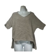 Meo Meli  Hi-lo Mesh Gray Linen Blend Short Sleeve Top Blouse Shirt - $28.70