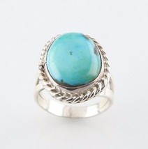 Vintage Women&#39;s Silver Ring with Blue-Green Turquoise Cabochon (Size 4-1/2) - £38.29 GBP