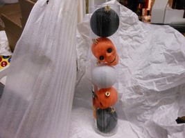 Halloween 2 Black 1 White Glitter &amp; 2 Orange Skull Ball Ornaments 2.5&quot;  ... - $10.84