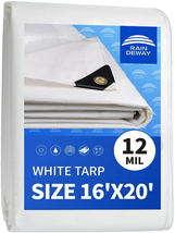 12 Mil Heavy Duty White Tarp 16X20 Feet, UV Resistant, Waterproof, Weath... - $146.51