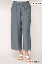 Plus Size Slate Blue Casual Loose Elastic Waist Cotton Trouser frayed Wi... - $25.00