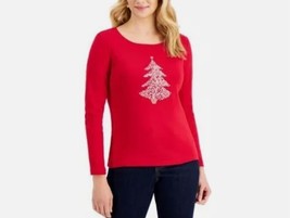 Karen Scott Womens XL New Red Amore Cotton Christmas Tree Top NWT AG16 - £14.63 GBP