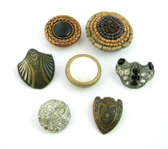 Lot Of 7 Button Covers Vintage Rhinestones Beaded Signed 1989 Click Its F N C O - £11.89 GBP