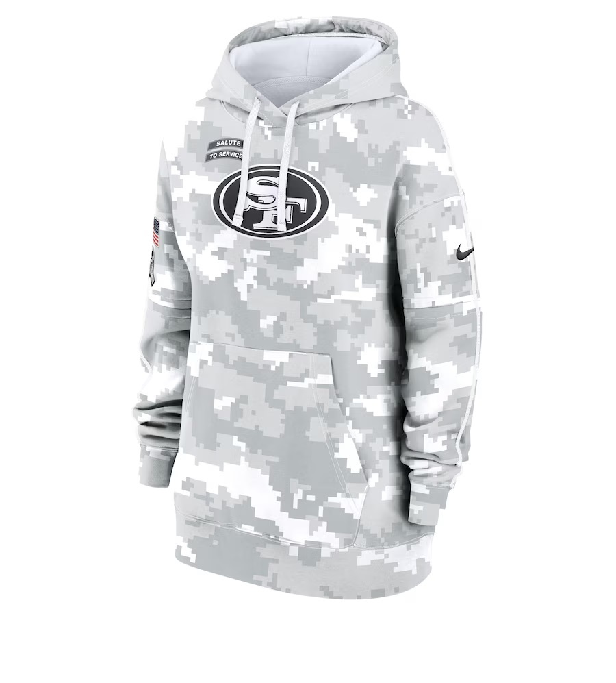 Womens White Camo 49ers 2024 Salute to Service Pullover Hoodie - San Francisco