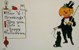 Halloween Fantasy Postcard Tuxedo Goblin Man Black Cat Bergman 7035 Unused  - £27.05 GBP