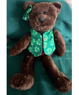 Brown Teddy Bear w St Patty&#39;s Shamrock Vest &amp; Valentine Vest 14&quot; Helping... - €10,19 EUR