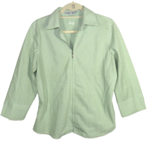Foxcroft Women&#39;s Green White Gingham Zip Front Wrinkle Free Blouse Size 12 - £31.44 GBP