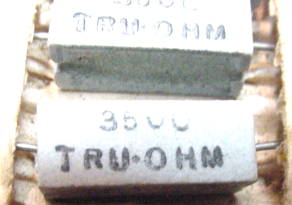 2 NOS TRU-Ohm 3500 Ohm 5 Watt 10% Wirewound Ceramic Power Resistors  Tes... - $2.33