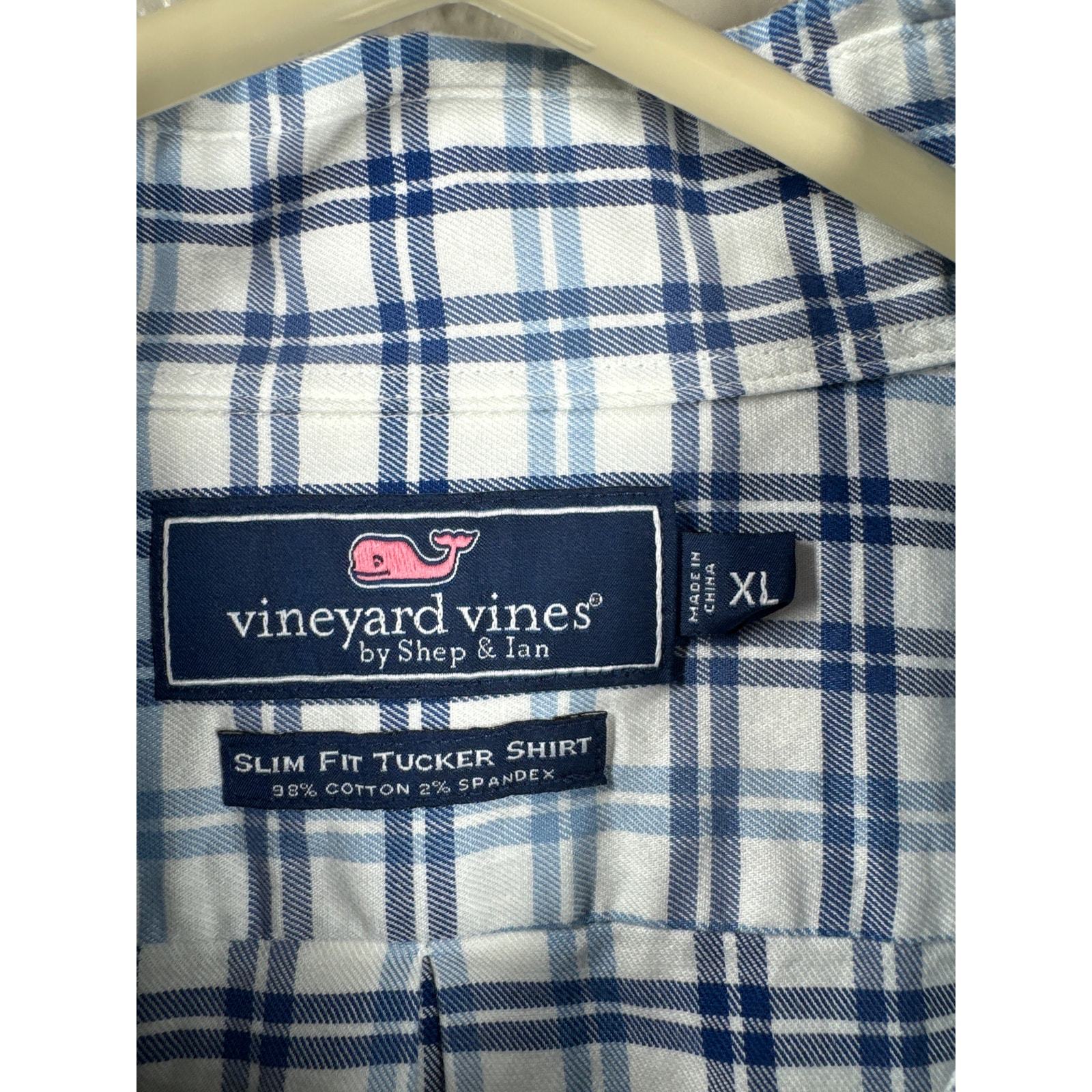 Vineyard Vines White Blue Cotton Flannel Check Slim Fit Tucker Shirt Size XL Item image 3