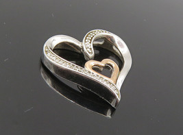 925 Silver &amp; 10K GOLD - Genuine Diamonds 2 Tone Love Heart Pendant - PT6761 - £36.26 GBP