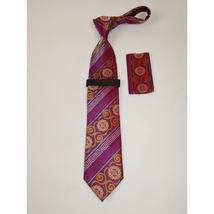 Mens Steven Land 100% Woven Silk Big Knot Tie and Hankie Set BW252,11 Pink Multi image 5