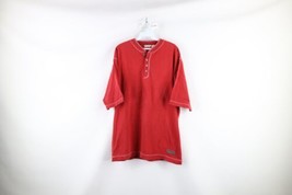 Vtg 90s Levis Mens Medium Faded Spell Out Baggy Fit Henley T-Shirt Red Cotton - £35.48 GBP