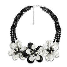 Handmade Zebra Pattern on Flower Mother of Pearl Floral Statement Necklace - £61.50 GBP