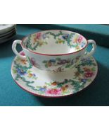 CAULDON ENGLAND CONSOME SOUP CUP SAUCER VICTORIA PATTERN LACE AND FLOWER... - $62.09 CAD