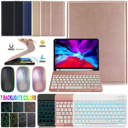 for iPad 5/6/7/8 10.2 Air 4 11 Pro Leather Case Backlit Bluetooth Mouse Keyboard