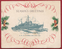 U.S.S. Timbalier (AVP-54) Christmas Card, circa 1940s - £10.03 GBP