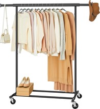 Heavy Duty Black Metal Garment Rack Clothes Hanging Bar on Lockable Wheels - £95.22 GBP