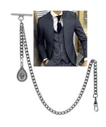 Albert Chain Silver Pocket Watch Chain for Men Fleur-de-lis Medal Fob T ... - £13.42 GBP
